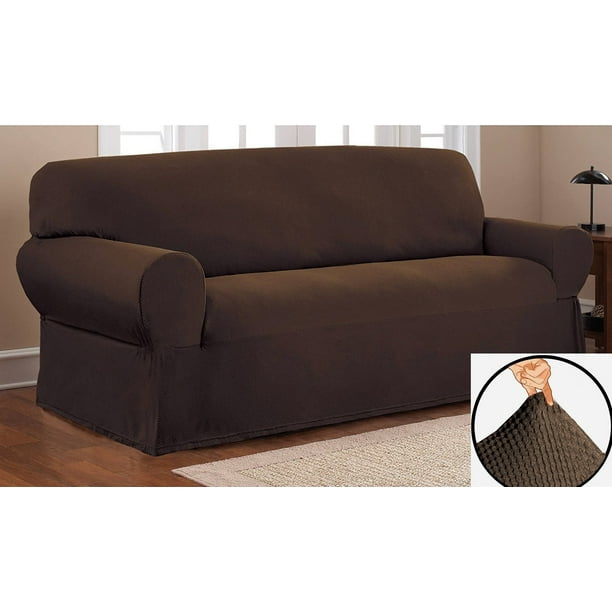 Couch/Sofa And Loveseat Cover Chocolate Brown Orlys Dream 2 pcs Stretch Form Fit Slipcovers Set